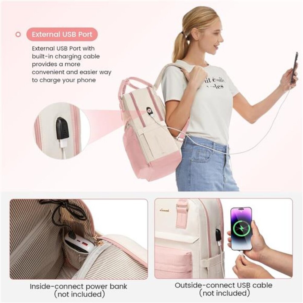Laptop Backpack for Women 15.6 Inch, Pink - Picture 5 of 7
